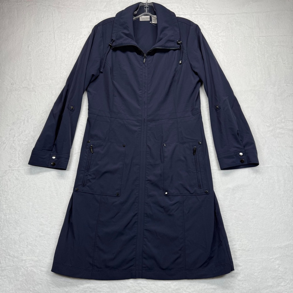 Zenergy by Chico's Trench Coat Lightweight Full Zip Jacket Blue Size‎ S READ